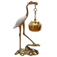 thumbnail image 1 of Red Head Green Crane Incense Burner, Antique Alloy Lotus Hanging Stove, 1 of 7