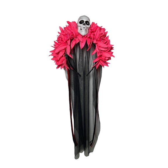 Red Headband Women Halloween Floral Skeleton Headpiece 15 X 10 Inch Spooky Veil Headband for Halloween Party Day of The Dead Gothic Accessory 1 Pack