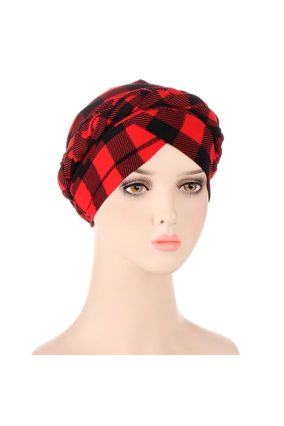 Red Headband for Women Cancer Head Hat Cap Ethnic Bohemian Floral Print Braid Hair Cover Wrap Turban Headwear Turban Cap