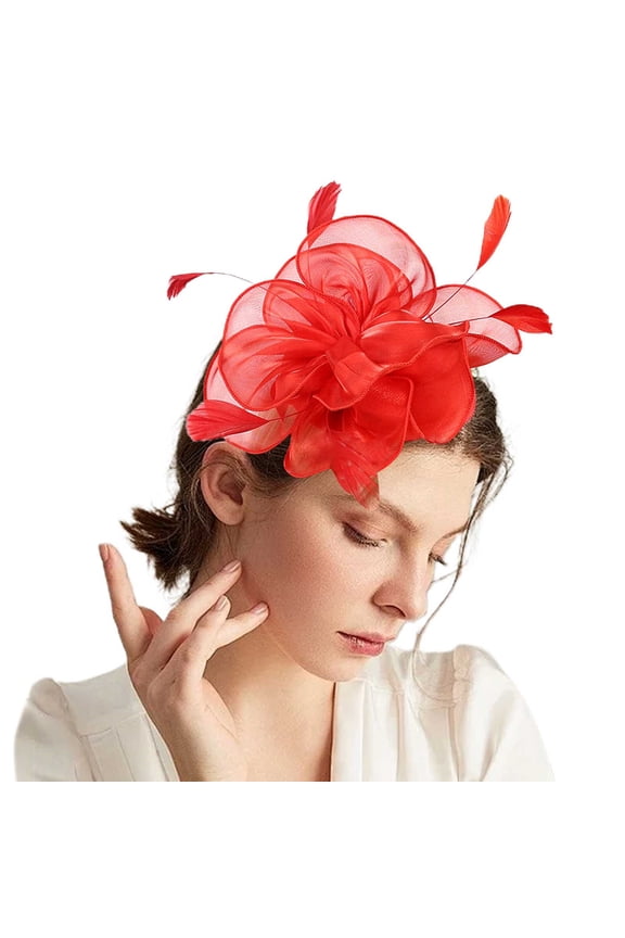 Red Headband for Women Fascinators Hat for Women Tea Party Headband Wedding Cocktail Hair Clip