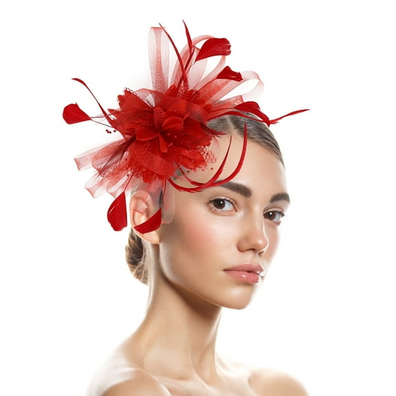 Red Headband for Women Hats for Women Fascinators Womens Flower Hat for Tea Party Cocktail Ball Wedding Church