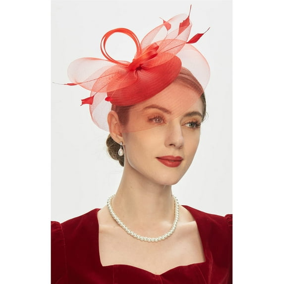Red Headband for Women Tea Party Fascinator Kentuckys Derbys Hat Fascinator Pillbox Hat Headband for Cocktail