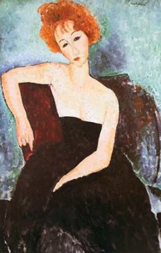Red Headed Woman Canvas Art - Amedeo Modigliani (24 x 36)
