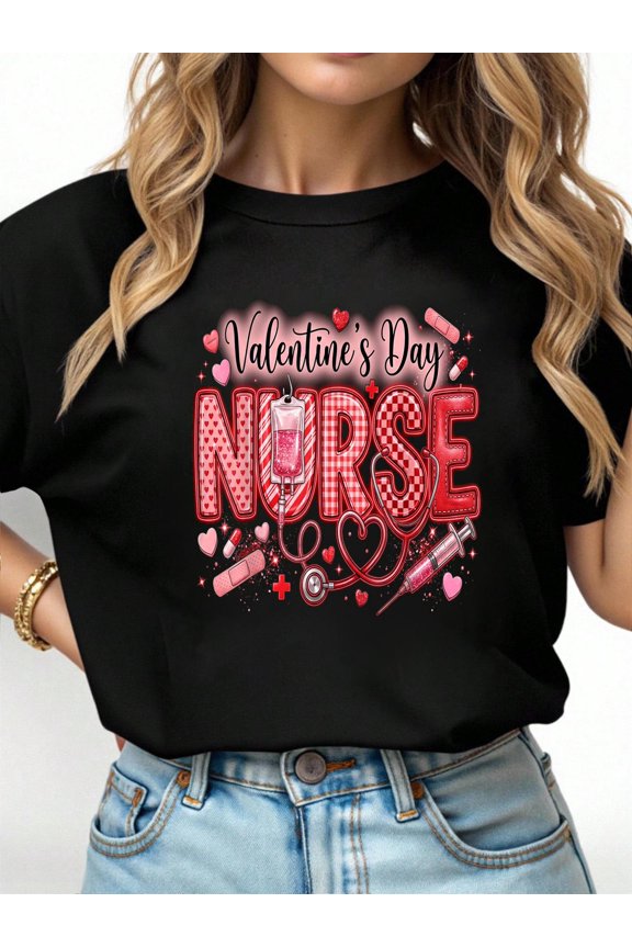Red Healthcare ER RN CNA ICU Valentine Nurse Heart Nurses T-Shirt