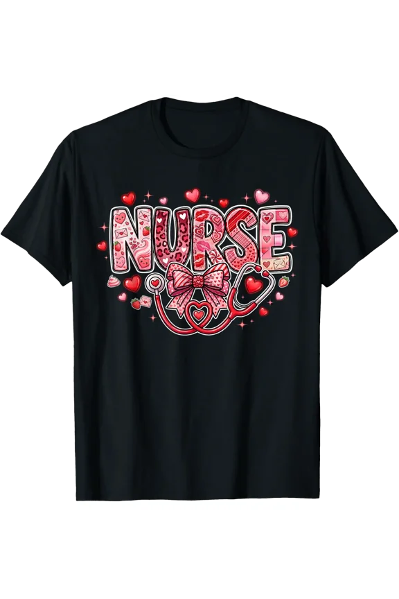 Red Healthcare Er Rn Cna Icu Valentine Nurse Heart Nurses T-Shirt Size S-5XL