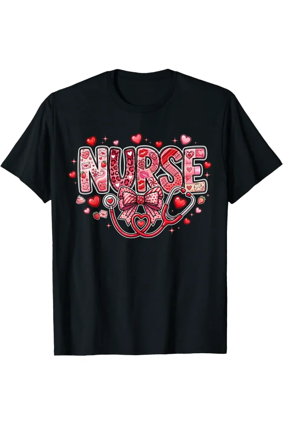 Red Healthcare Nurse Heart Stethoscope T-Shirt for ER RN CNA ICU Staff