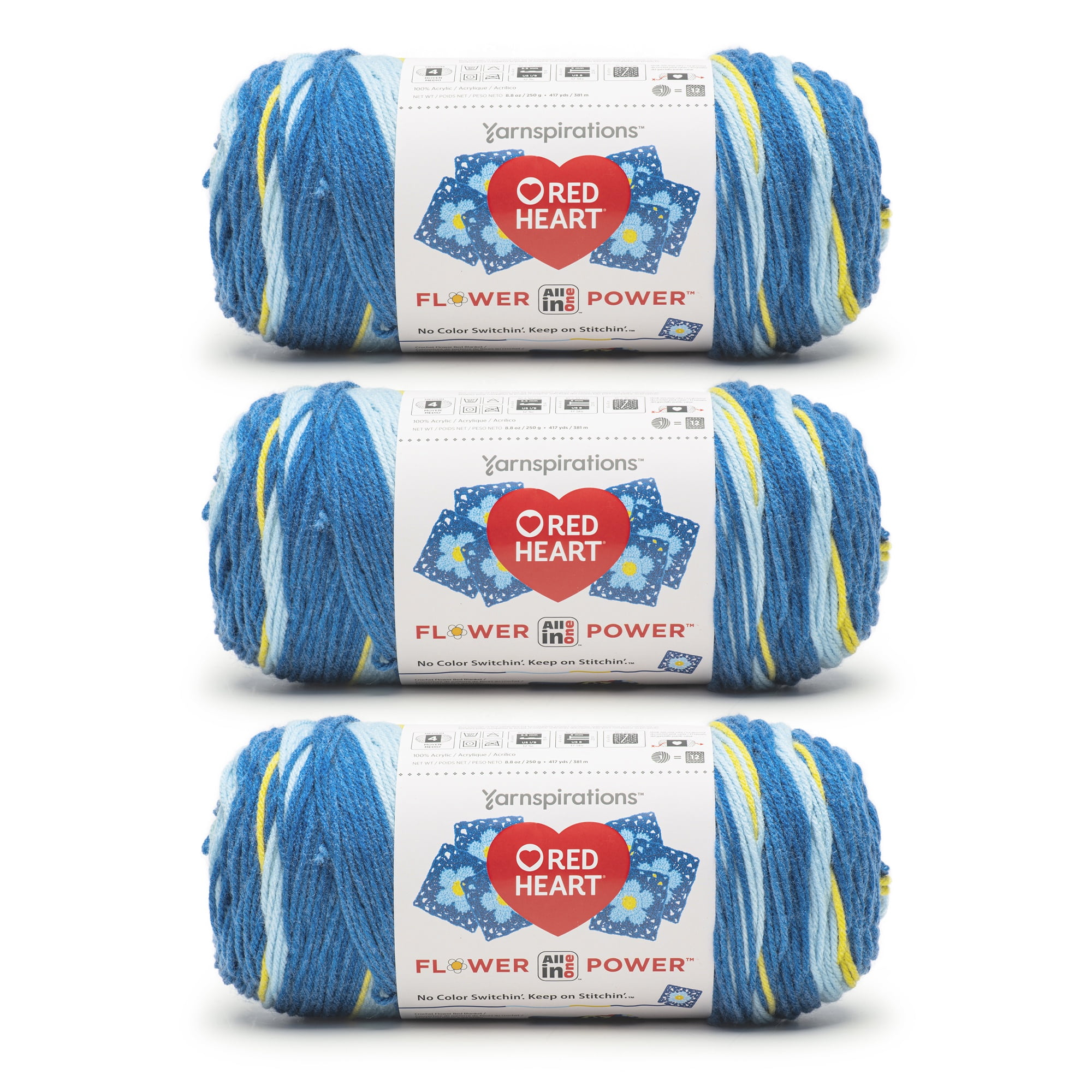 Red Heart® AIO Flower Power™ #4 Medium Acrylic Yarn, Bluebell 8.8oz/250g 417 Yards 3pk