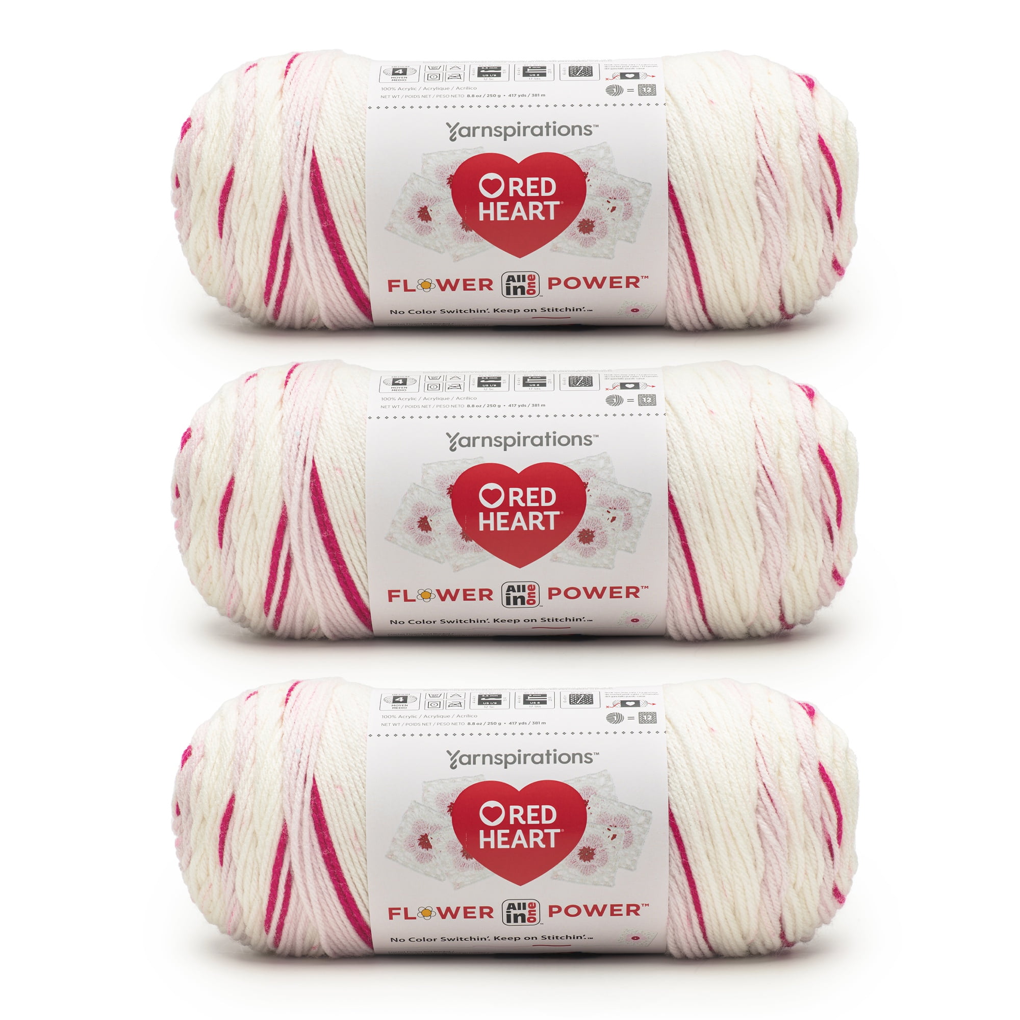 Red Heart® AIO Flower Power™ #4 Medium Acrylic Yarn, Cherry