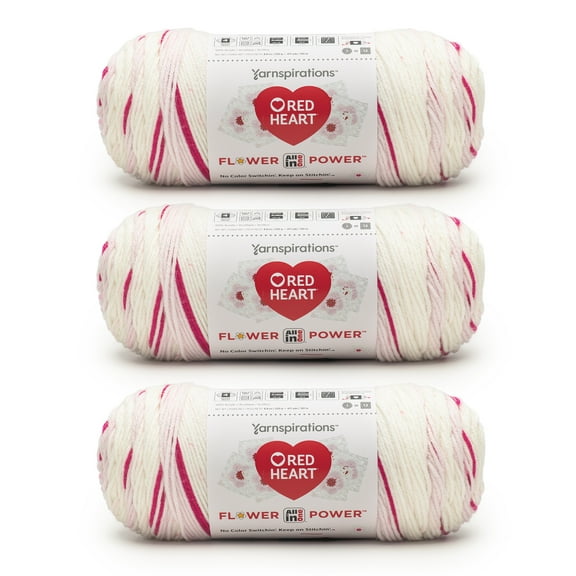 Red Heart® AIO Flower Power™ #4 Medium Acrylic Yarn, Cherry Blossom 8.8oz/250g 417Yd 3pk