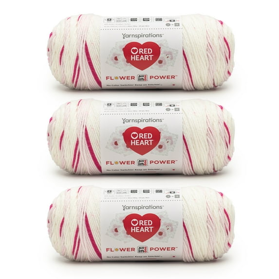 Red Heart® AIO Flower Power™ #4 Medium Acrylic Yarn, Cherry Blossom 8.8oz/250g 417Yd 3pk