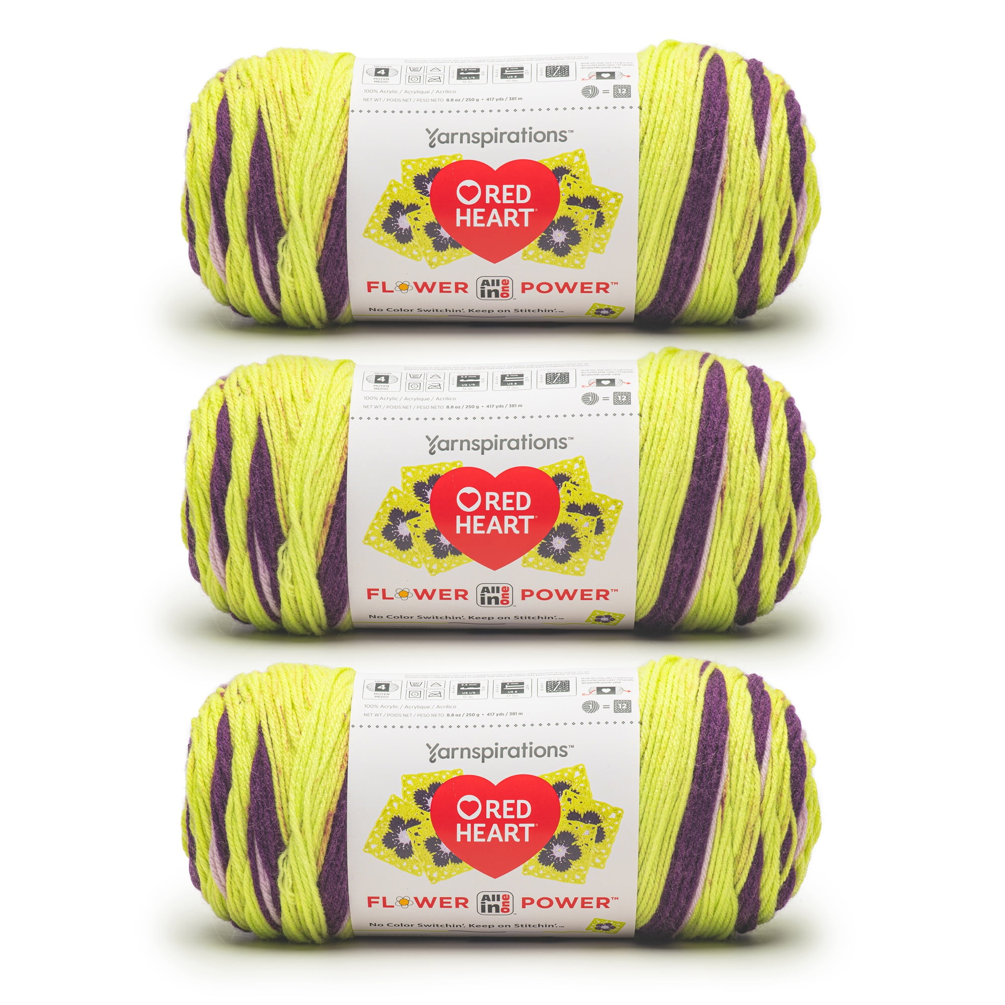 Red Heart® AIO Flower Power™ #4 Medium Acrylic Yarn, Dapper Daphne 8.8oz/250g 417Yd 3pk