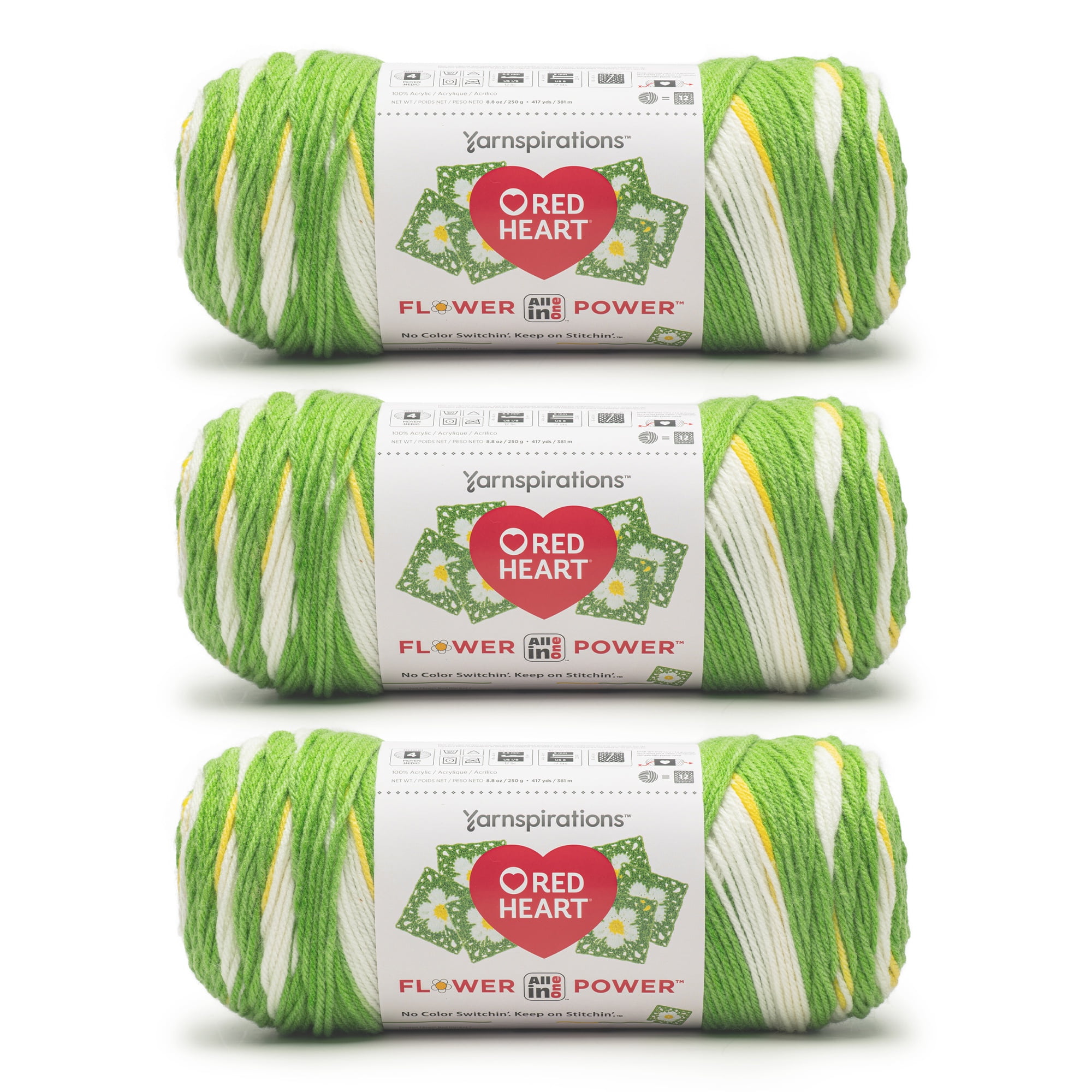 Red Heart® AIO Flower Power™ #4 Medium Acrylic Yarn, Flower Field 8.8oz/250g 417 Yards 3pk