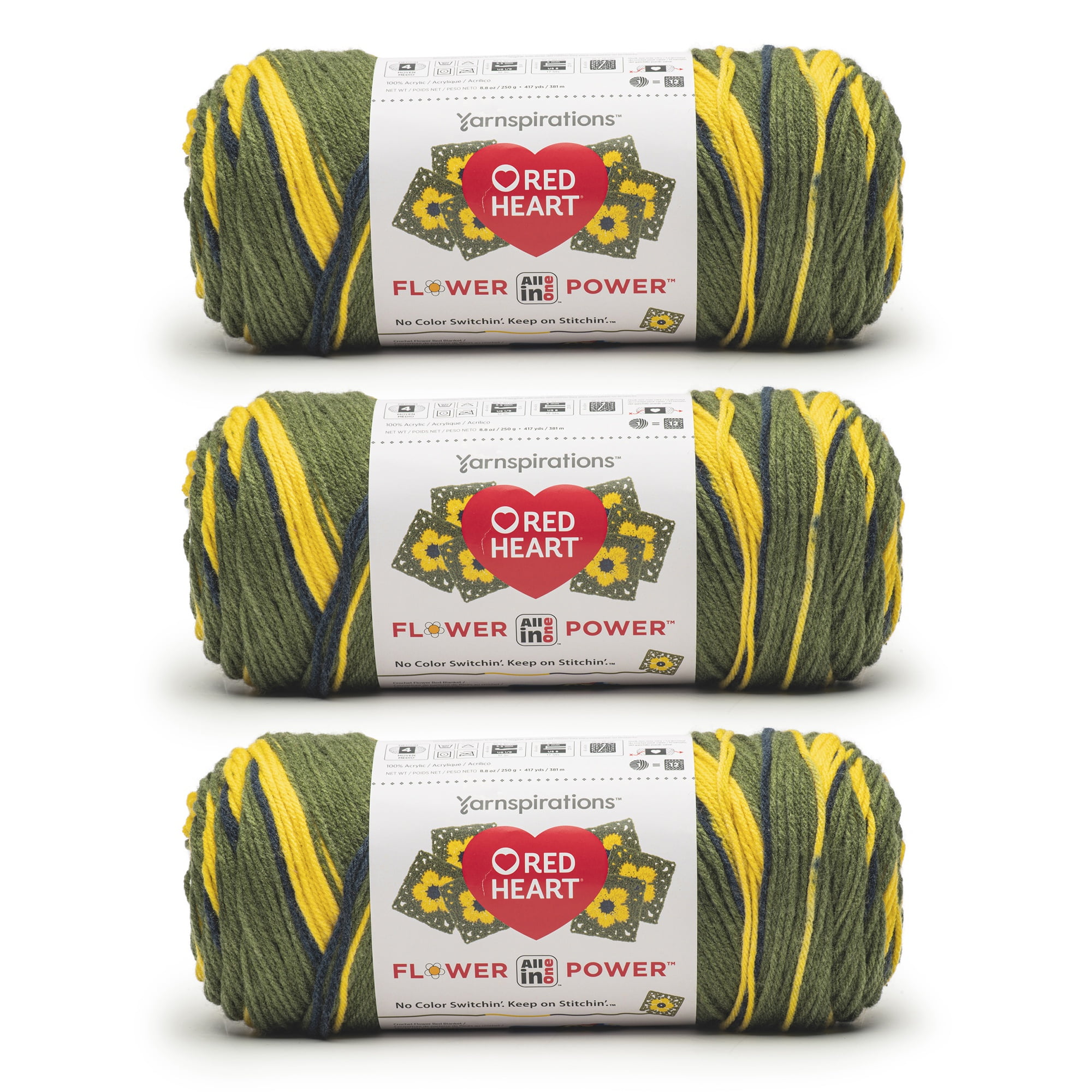 Red Heart® AIO Flower Power™ #4 Medium Acrylic Yarn, Goldenrod 8.8oz/250g 417 Yards 3pk