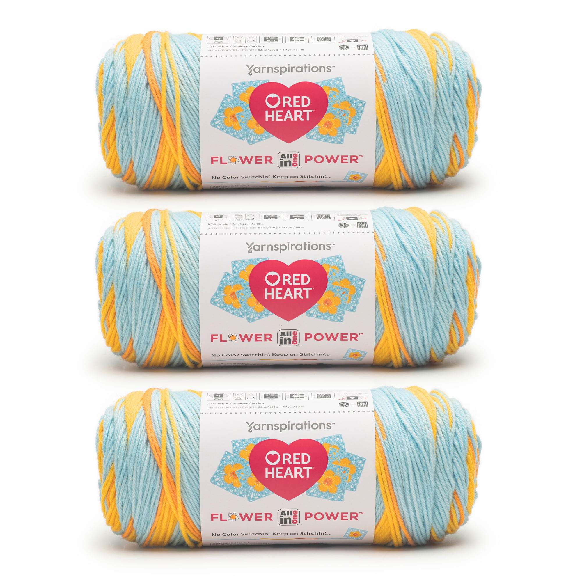 Red Heart® AIO Flower Power™ #4 Medium Acrylic Yarn, Marigold 8.8