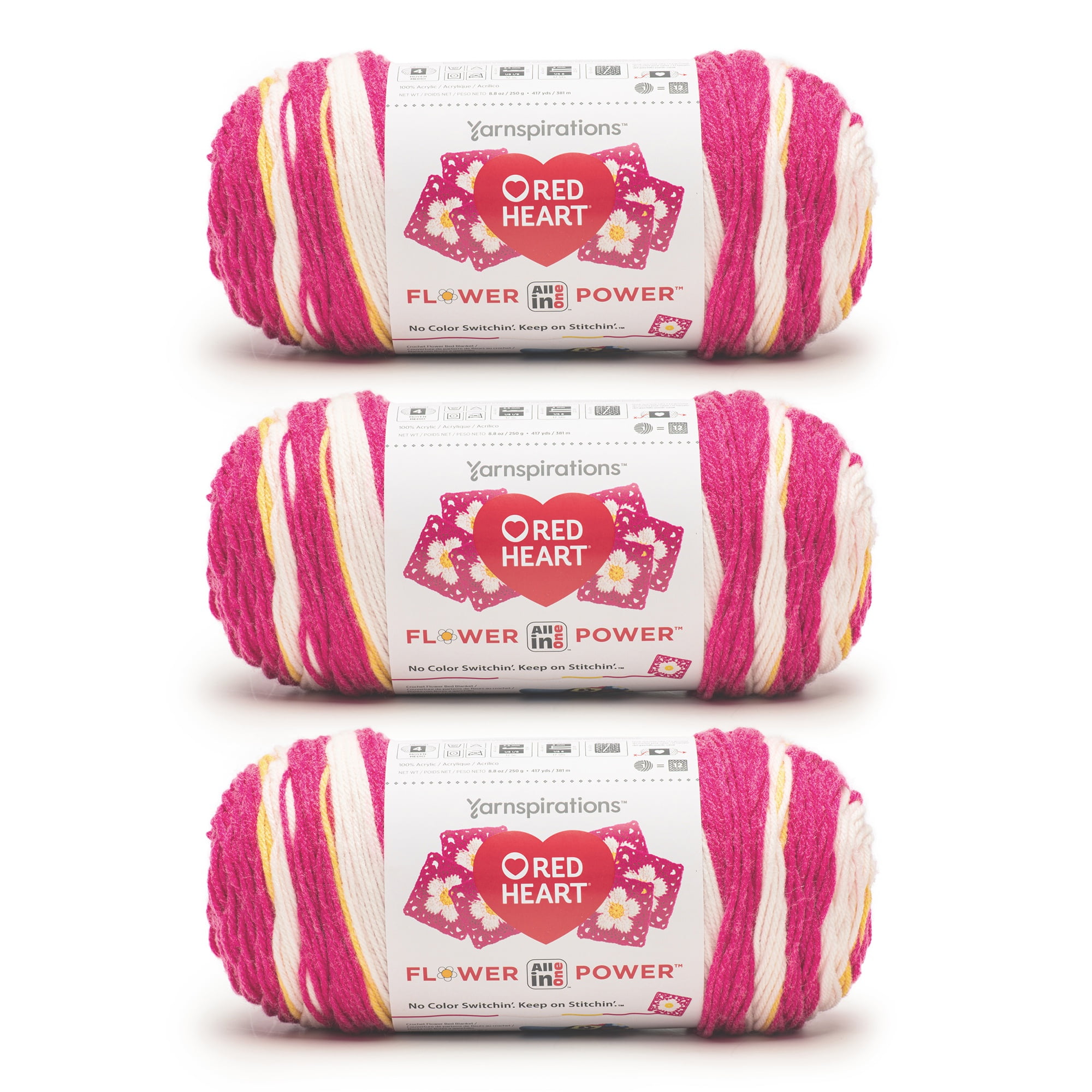 Red Heart® AIO Flower Power™ #4 Medium Acrylic Yarn, Peony Pop 8.8