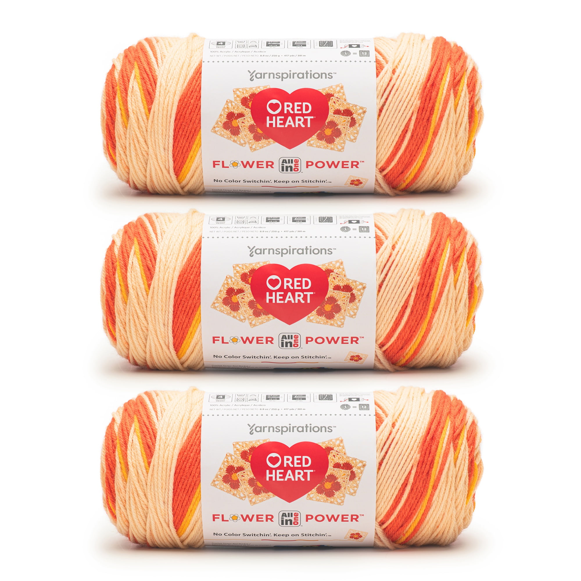 Red Heart® AIO Flower Power™ #4 Medium Acrylic Yarn, Rosy Disposition 8.8oz/250g 417Yd 3pk