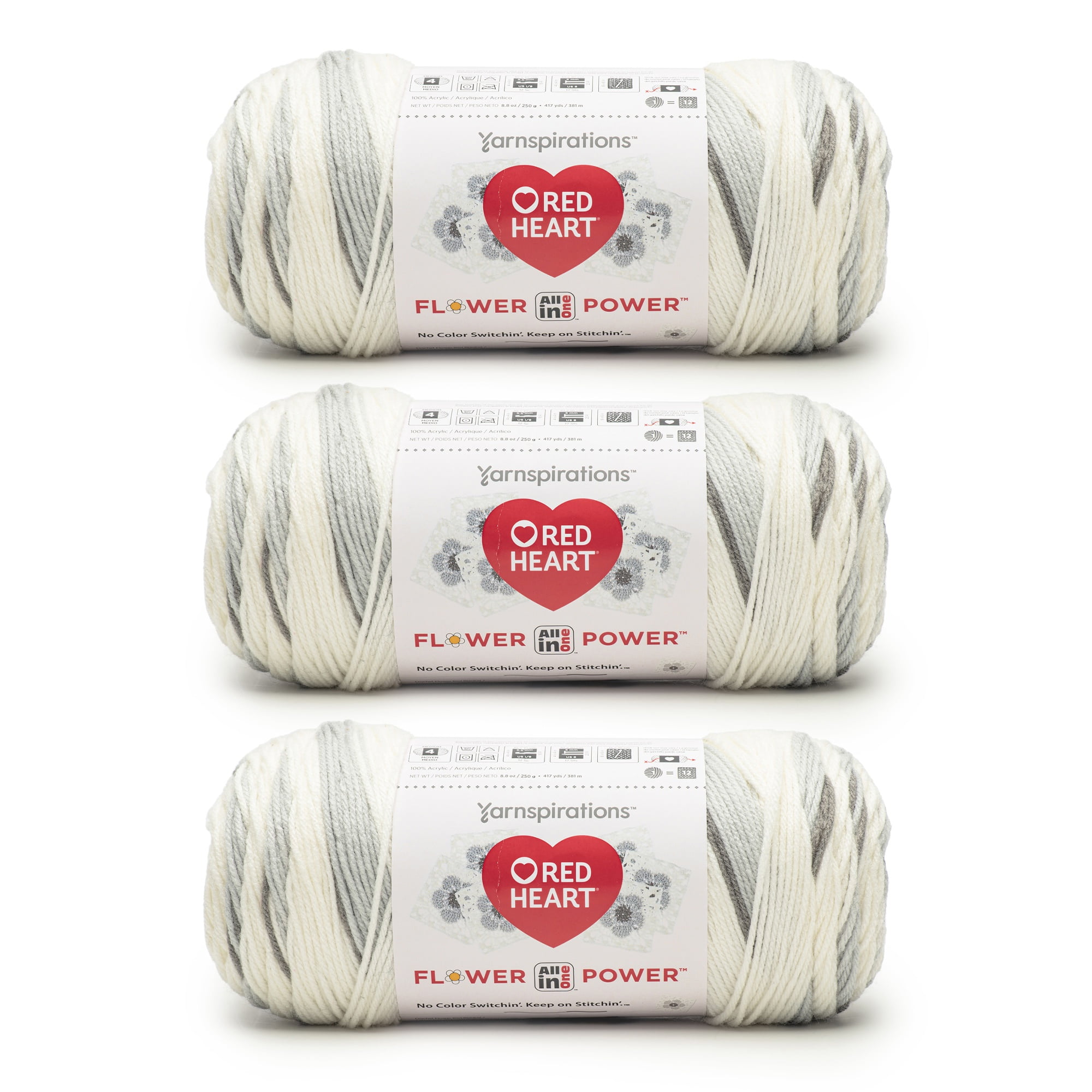 Red Heart® AIO Flower Power™ #4 Medium Acrylic Yarn, Silver Sage 8.8oz/250g 417 Yards 3pk