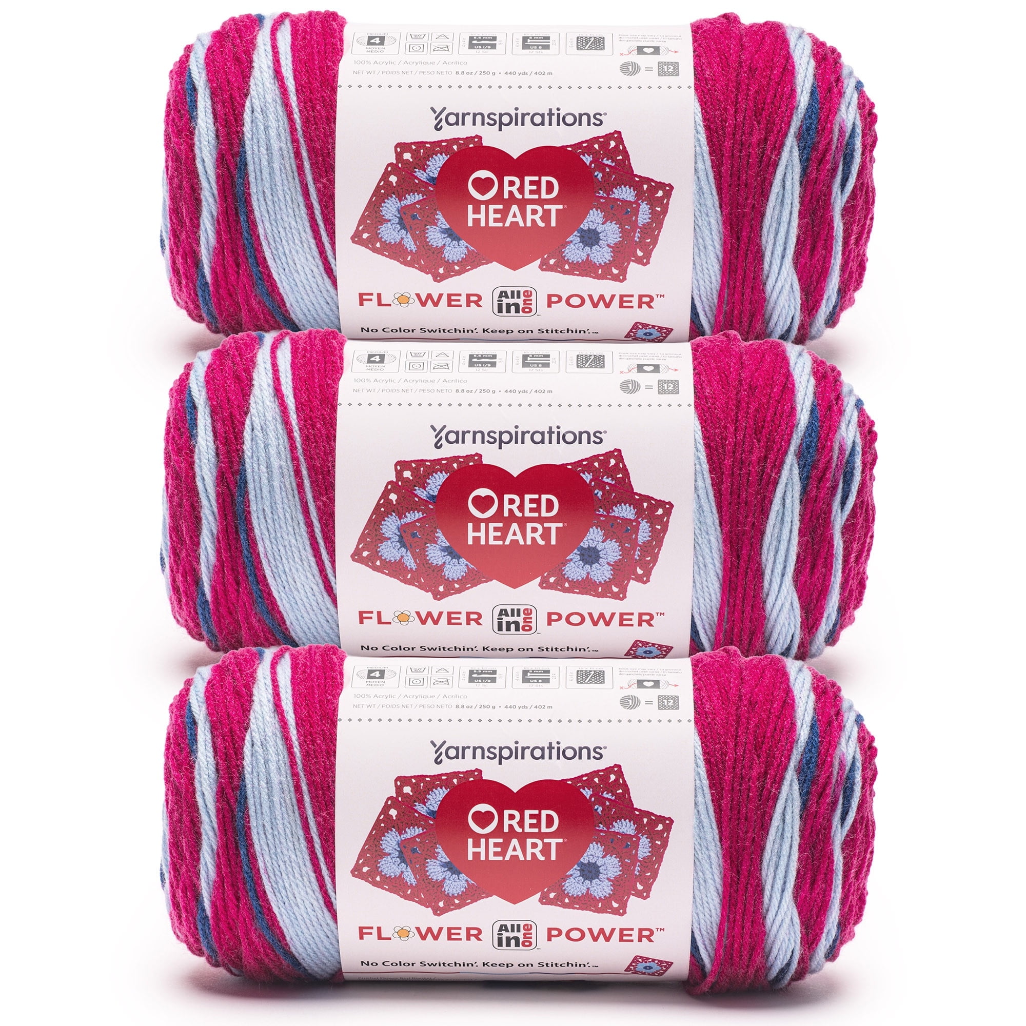 Red Heart® AIO Flower Power™ #4 Worsted (Medium) Acrylic Yarn, Cornflower 8.8oz/250g 440 Yards (3 Pack)