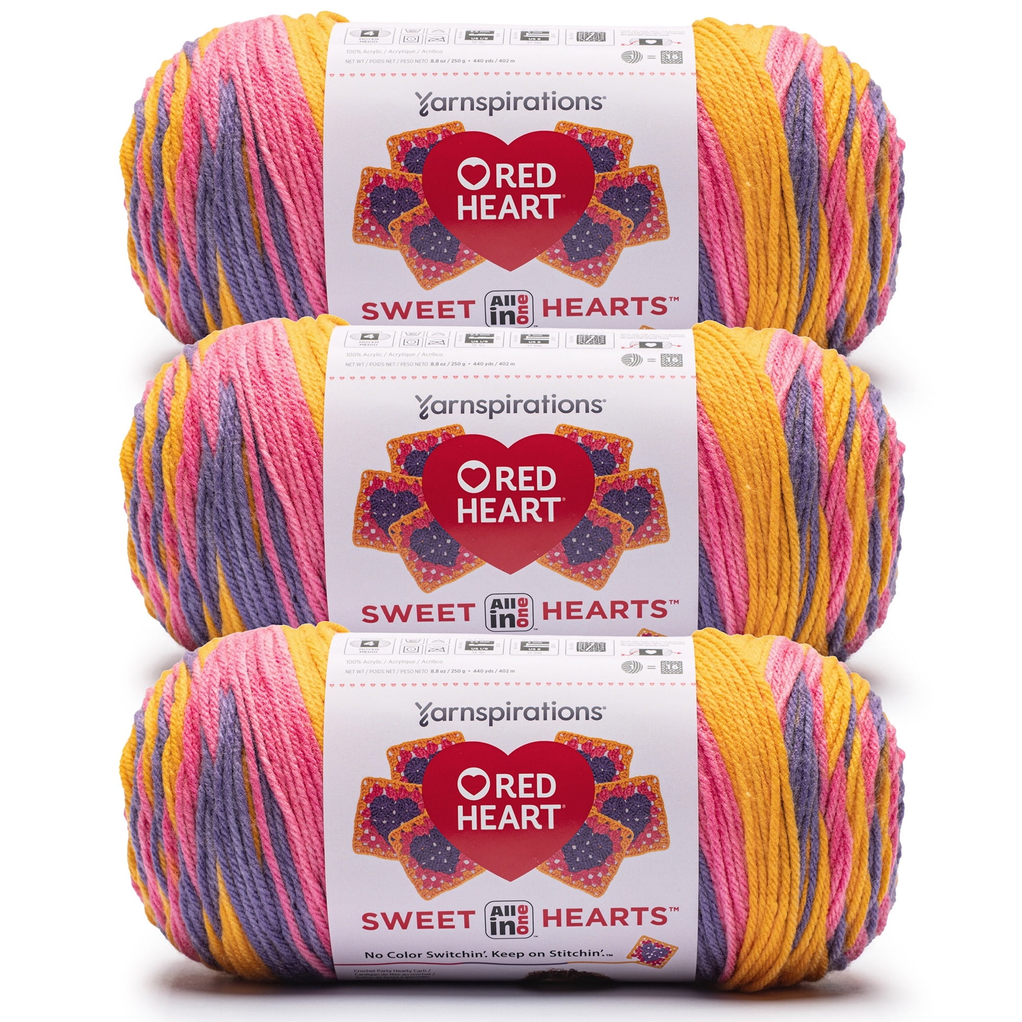 Red Heart® AIO Sweet Hearts™ #4 Worsted (Medium) Acrylic Yarn, Bravery 8.8oz/250g 440 Yards (3 Pack)