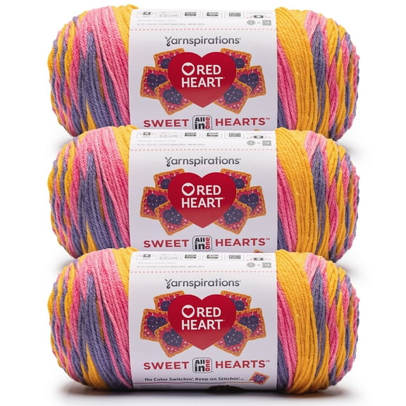 Red Heart® AIO Sweet Hearts™ #4 Worsted (Medium) Acrylic Yarn, Bravery 8.8oz/250g 440 Yards (3 Pack)