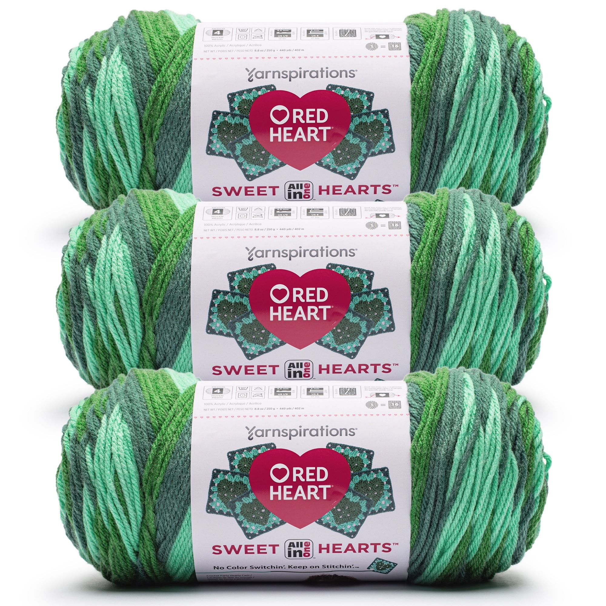 Red Heart® AIO Sweet Hearts™ #4 Worsted (Medium) Acrylic Yarn, Chemistry 8.8oz/250g 440 Yards (3 Pack)