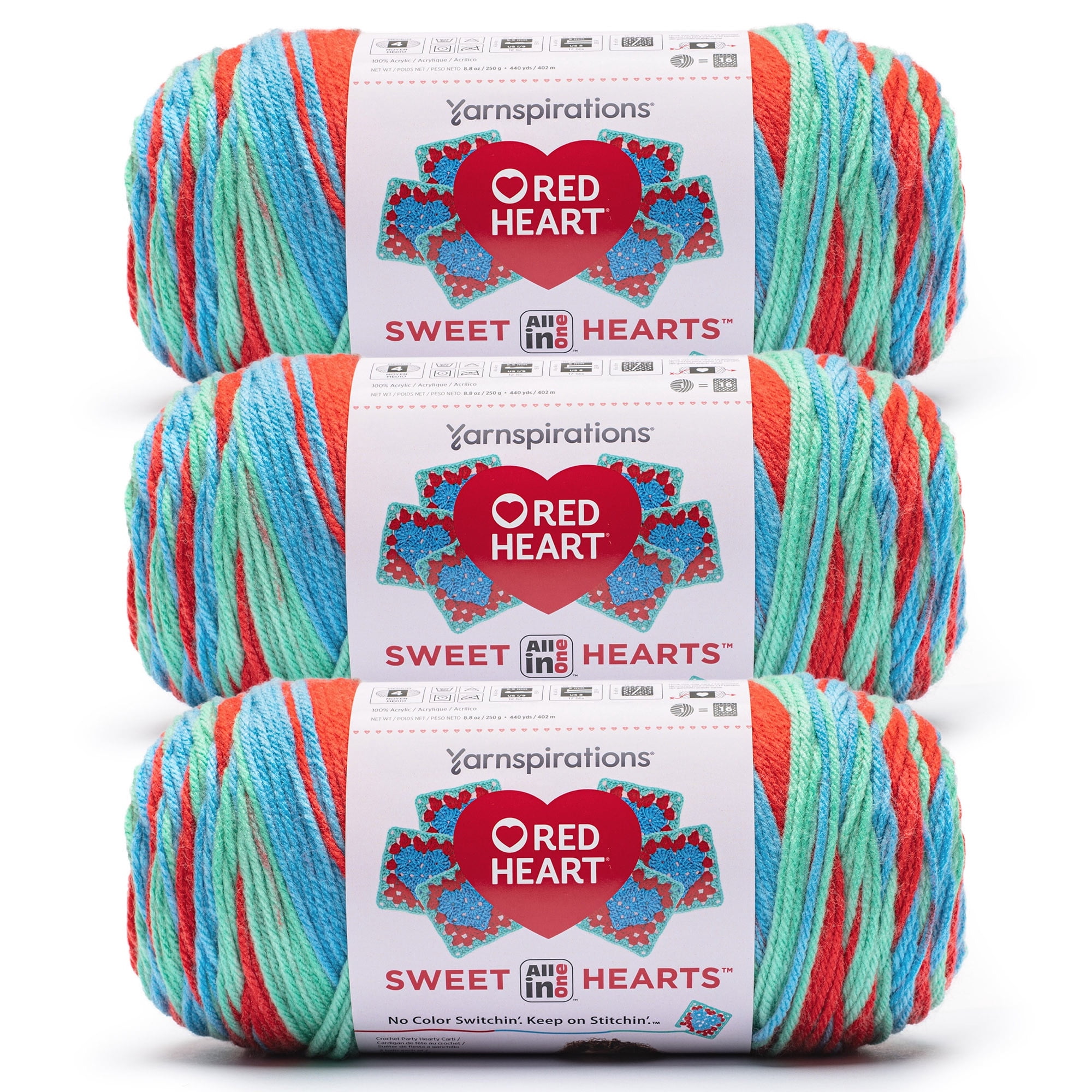 Red Heart® AIO Sweet Hearts™ #4 Worsted (Medium) Acrylic Yarn, Crush 8.8oz/250g 440 Yards (3 Pack)
