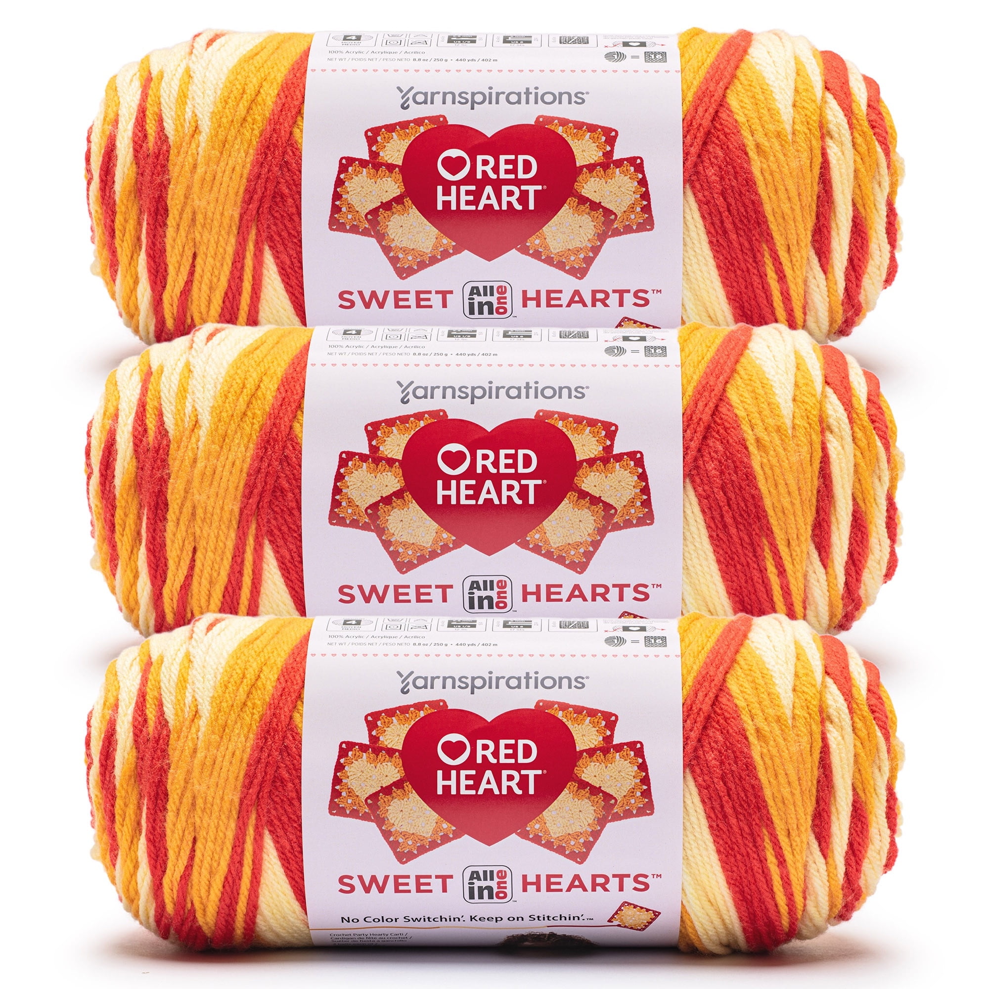 Red Heart® AIO Sweet Hearts™ #4 Worsted (Medium) Acrylic Yarn, Flame 8.8oz/250g 440 Yards (3 Pack)