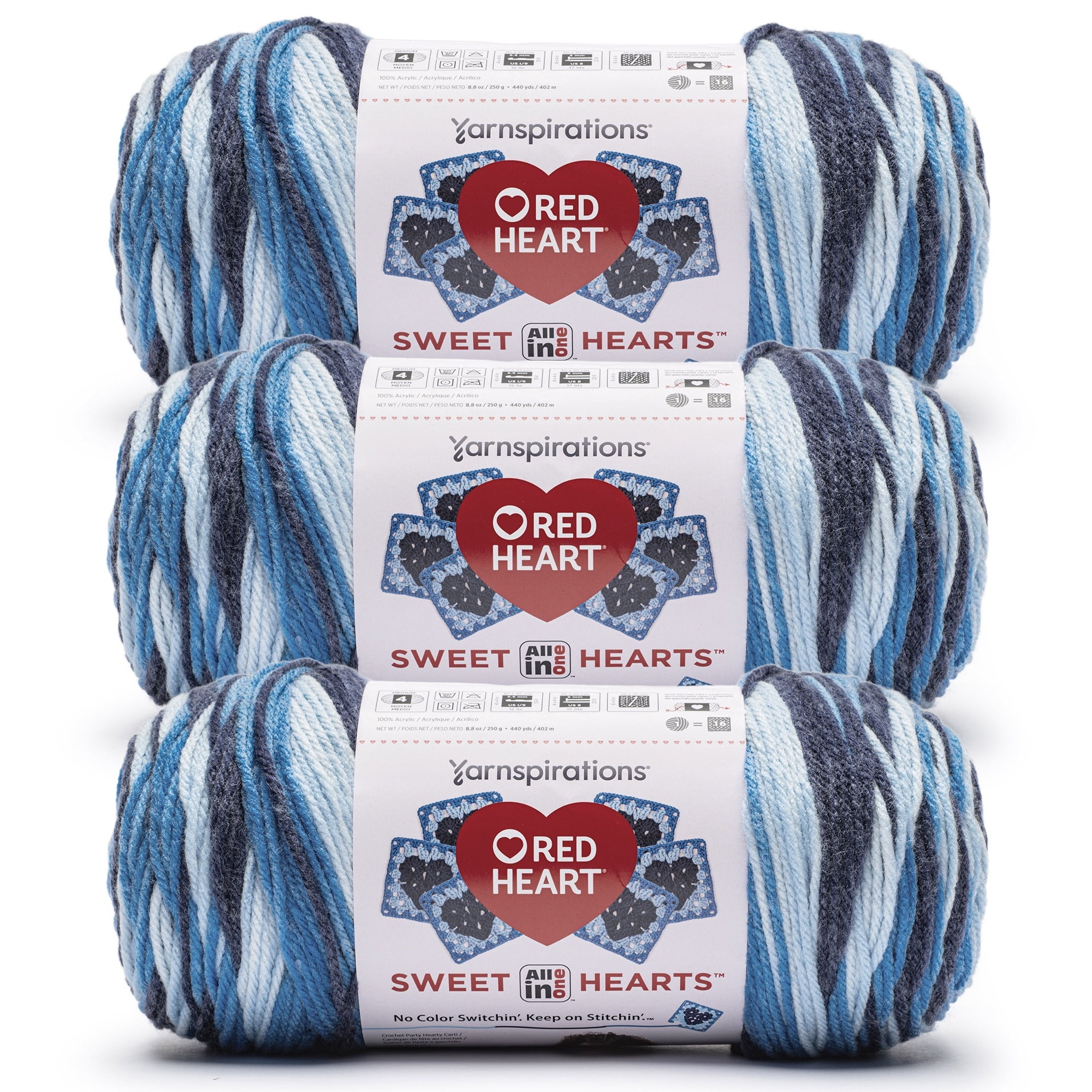 Red Heart® AIO Sweet Hearts™ #4 Worsted (Medium) Acrylic Yarn, Going Steady 8.8oz/250g 440 Yards (3 Pack)