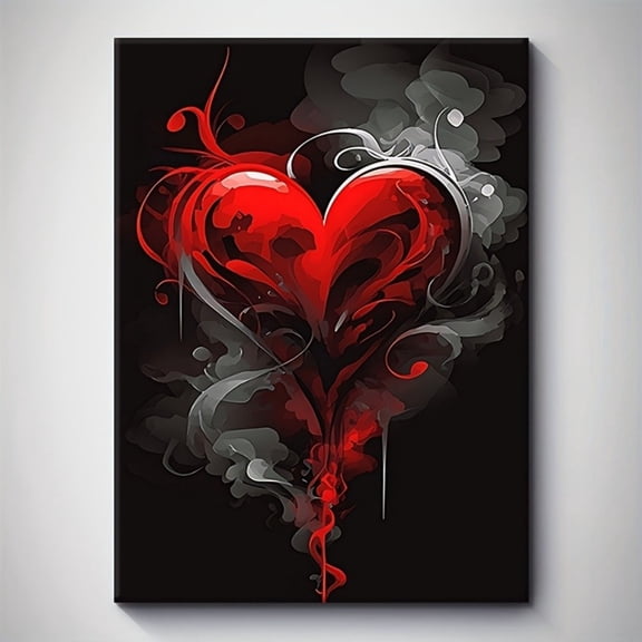 Red Heart Abstract Canvas Wall Decor Ready to Hang Living Room