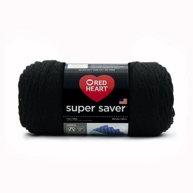 Red Heart Acrylic 4-Ply Dryable Machine Washable Economy Super Saver Yarn, Black, 7 oz Skein