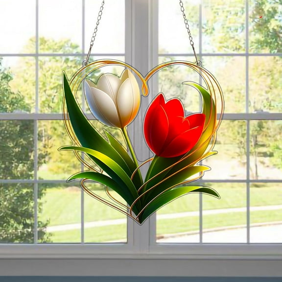 Red Heart Acrylic Hanging Ornament - 5.7x5.7 Inch Window Door Pendant for Christmas Valentine's Day