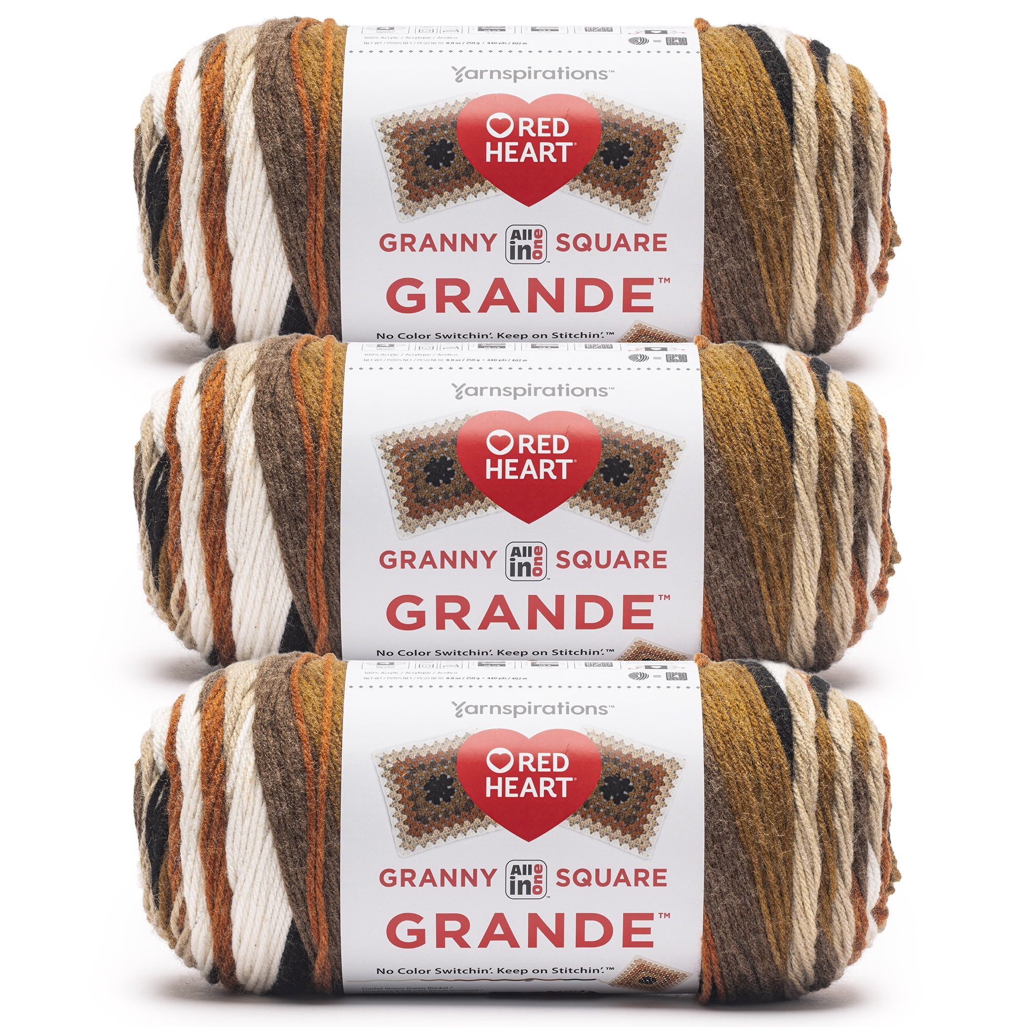 Red Heart® All In One Granny Square Grande™ #4 Worsted (Medium) Acrylic Yarn, Almandine 8.8oz/250g 440 Yards (3 Pack)