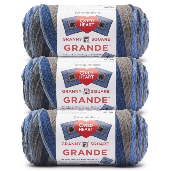 Red Heart® All In One Granny Square Grande™ #4 Worsted (Medium) Acrylic Yarn, Blue Ribbon 8.8oz/250g 440 Yards (3 Pack)