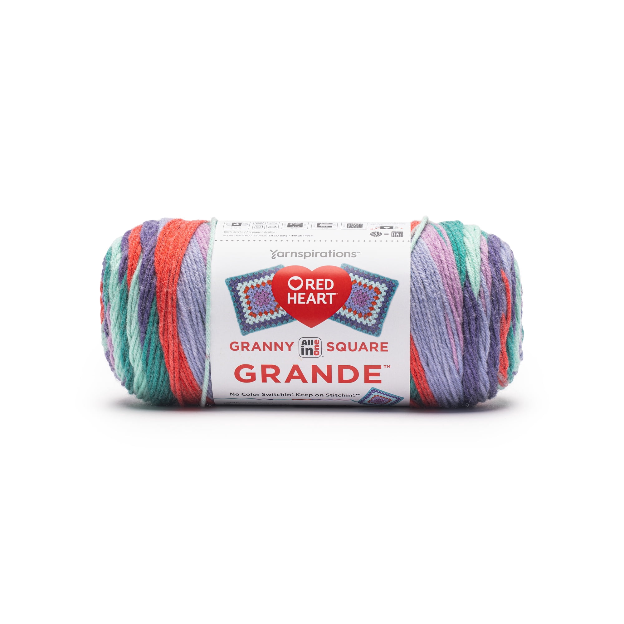 Red Heart® All In One Granny Square Grande™ #4 Worsted (Medium) Acrylic Yarn, Lollapalooza 8.8oz/250g 440 Yards