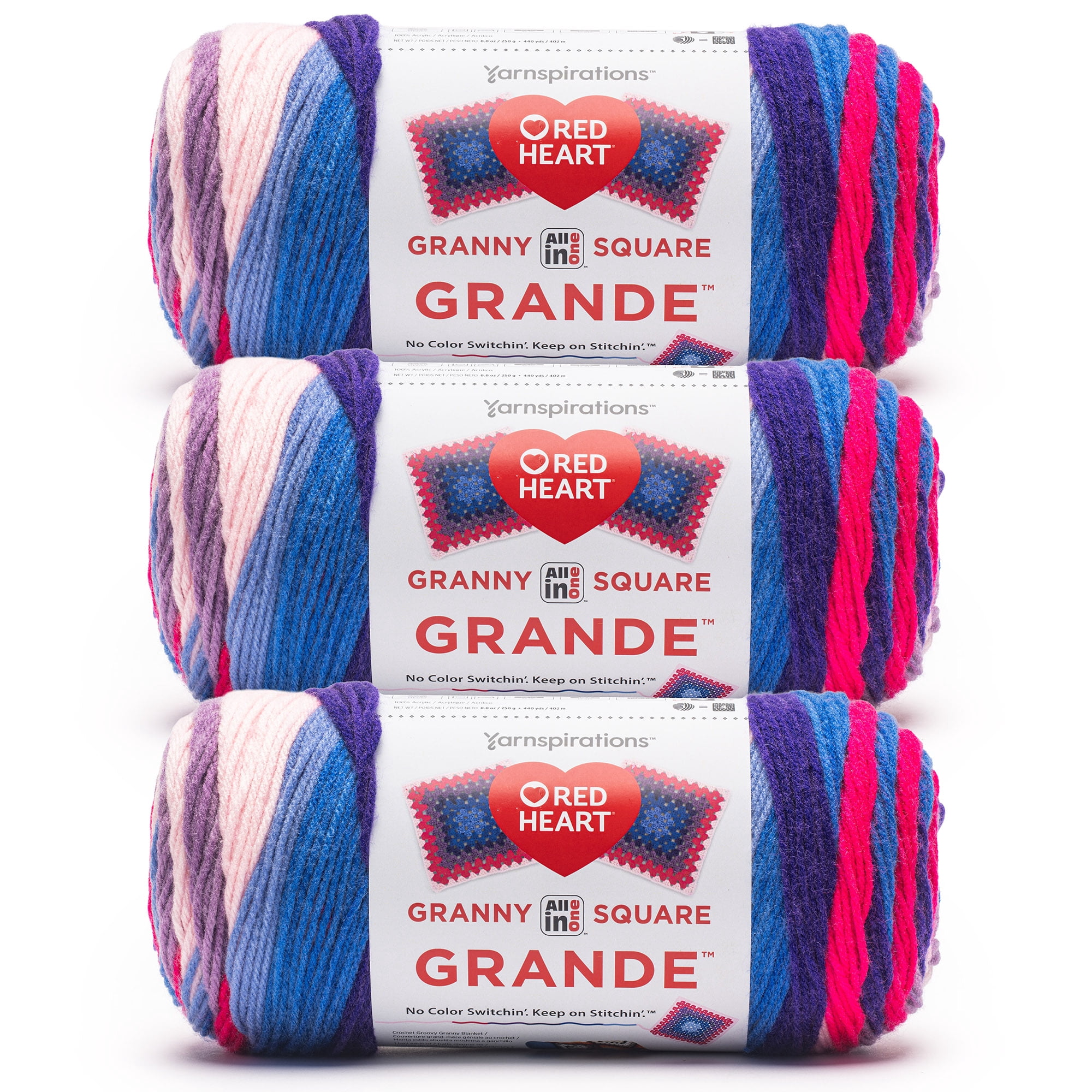 Red Heart® All In One Granny Square Grande™ #4 Worsted (Medium) Acrylic Yarn, Phenomenon 8.8oz/250g 440 Yards (3 Pack)