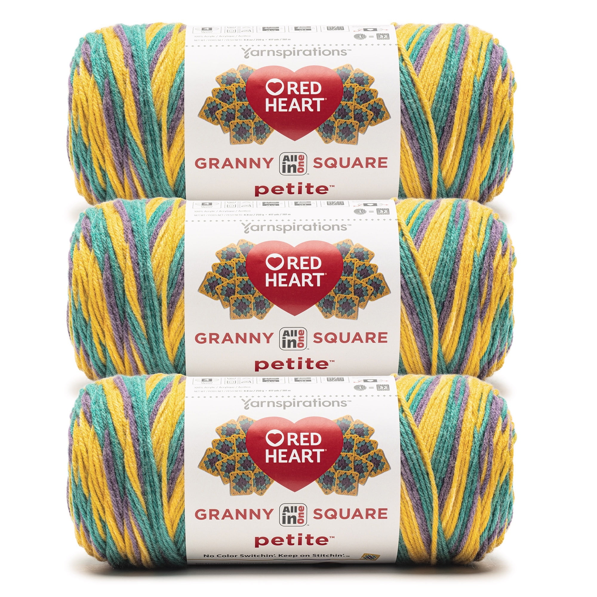 Red Heart® All In One Granny Square Petite™ #4 Worsted (Medium) Acrylic Yarn, Boppin 8.8oz/250g 440 Yards (3 Pack)