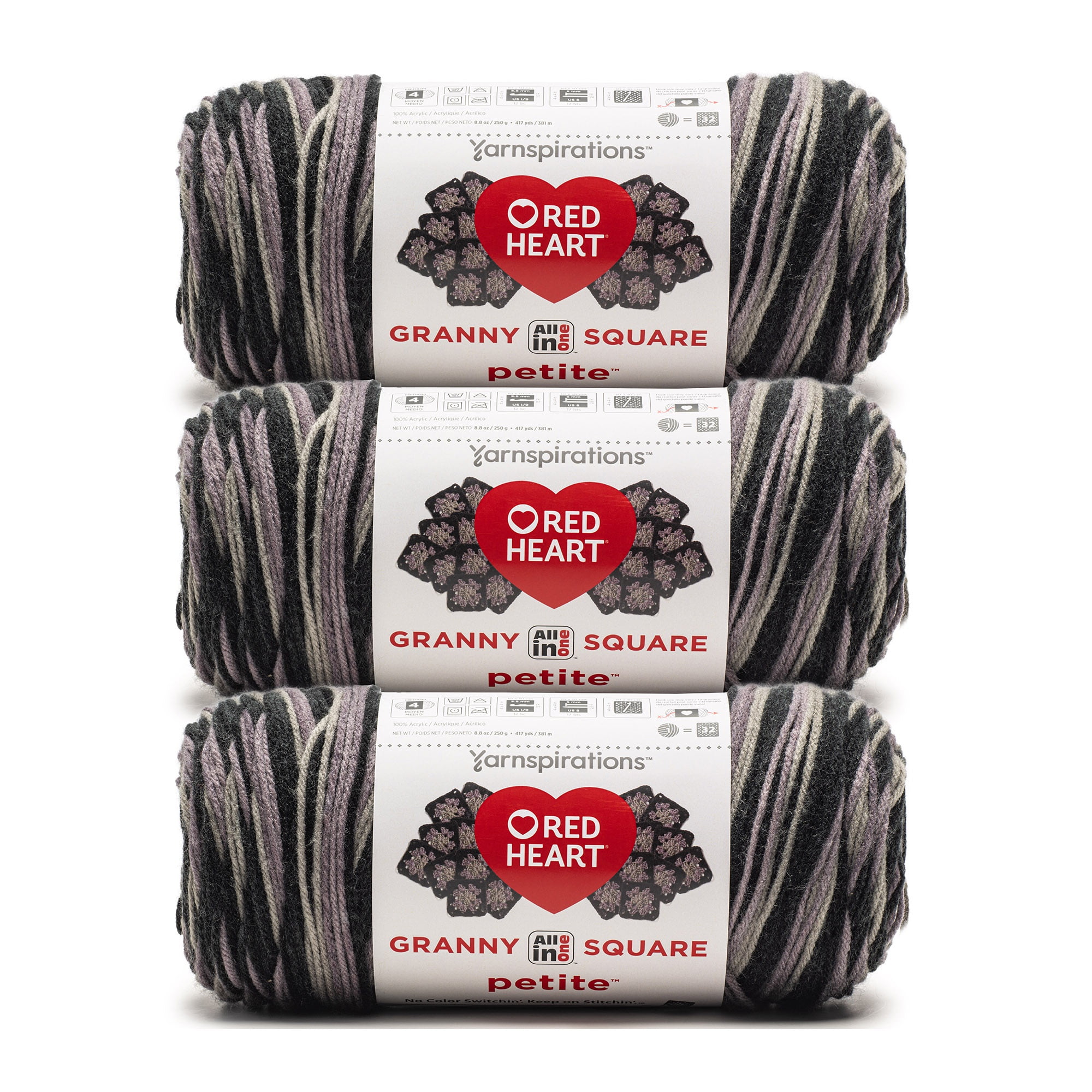 Red Heart® All In One Granny Square Petite™ #4 Worsted (Medium) Acrylic Yarn, Darkside 8.8oz/250g 440 Yards (3 Pack)