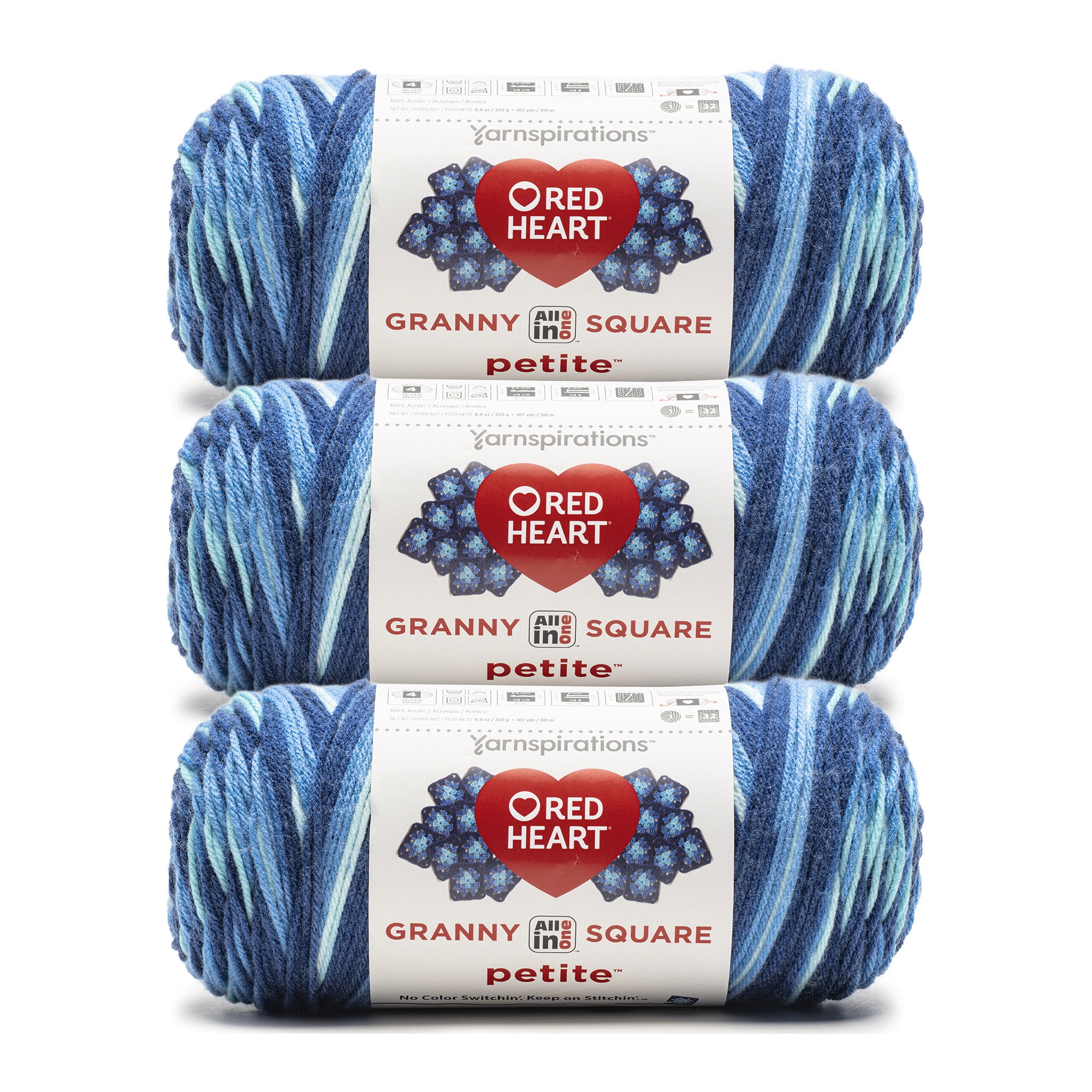 Red Heart® All In One Granny Square Petite™ #4 Worsted (Medium) Acrylic Yarn, Flip side 8.8oz/250g 440 Yards (3 Pack)