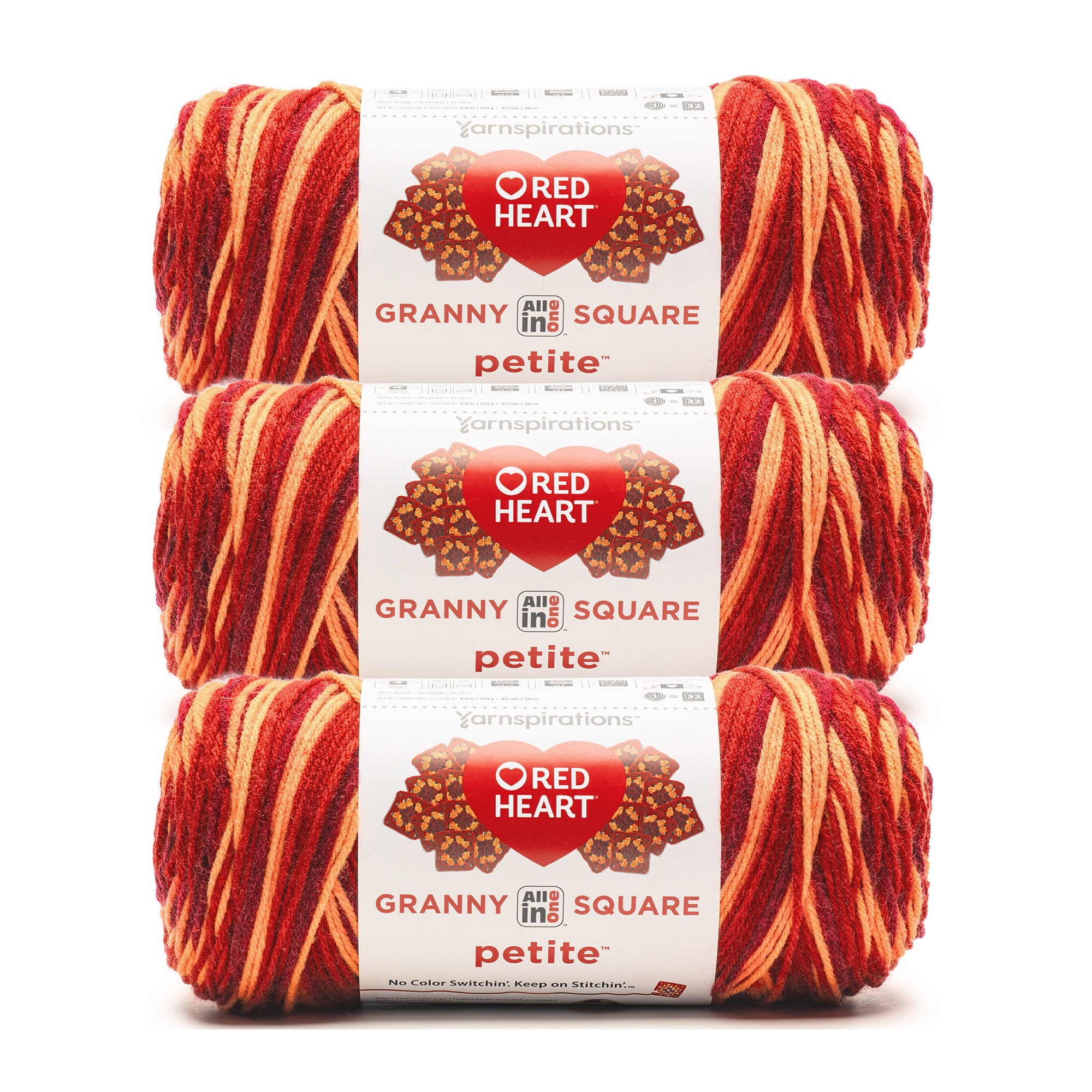 Red Heart® All In One Granny Square Petite™ #4 Worsted (Medium) Acrylic Yarn, Foxy 8.8oz/250g 440 Yards (3 Pack)