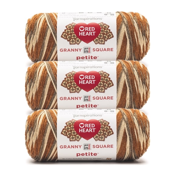 Red Heart® All In One Granny Square Petite™ #4 Worsted (Medium) Acrylic Yarn, Mocha 8.8oz/250g 440 Yards (3 Pack)