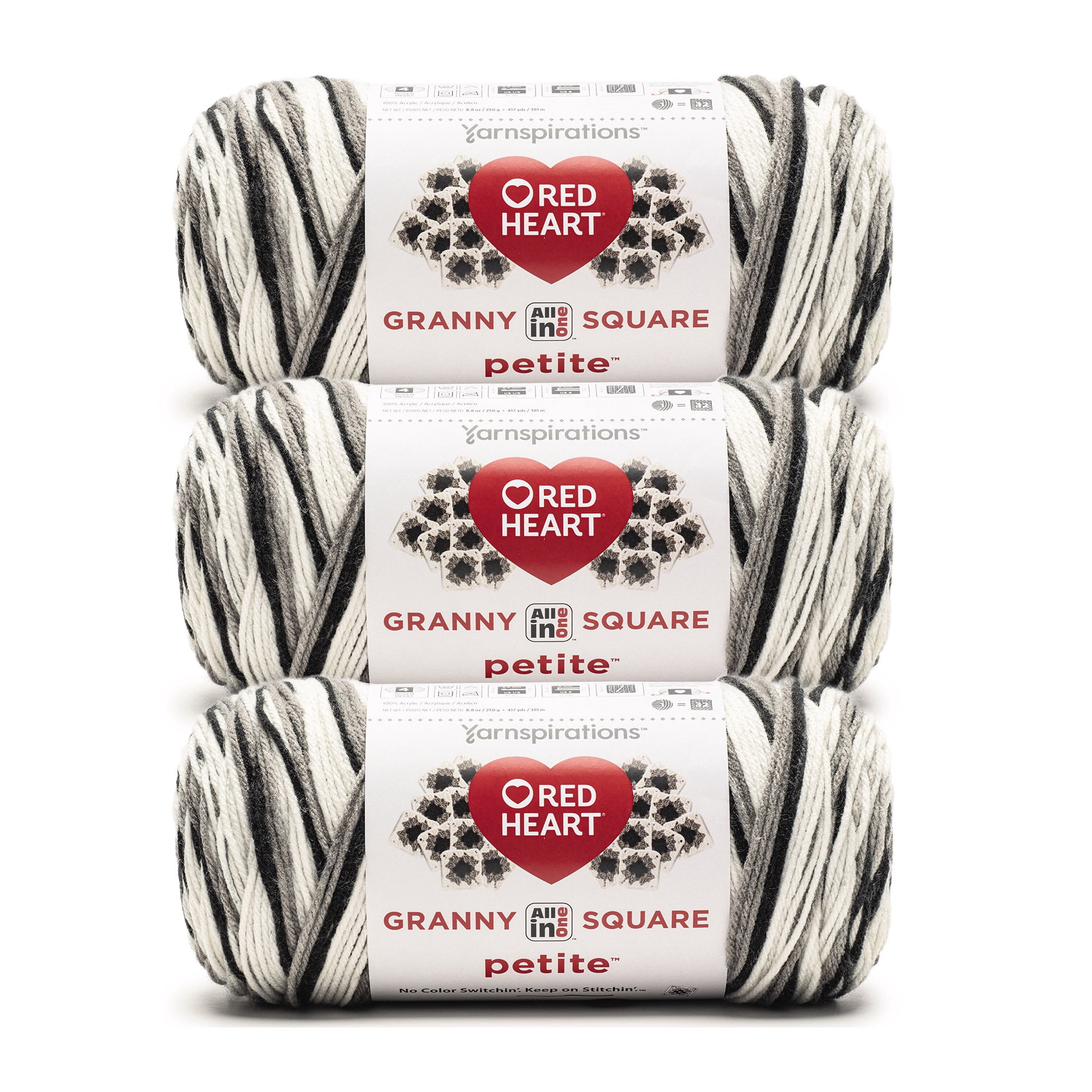 Red Heart® All In One Granny Square Petite™ #4 Worsted (Medium) Acrylic Yarn, Newsie 8.8oz/250g 440 Yards (3 Pack)
