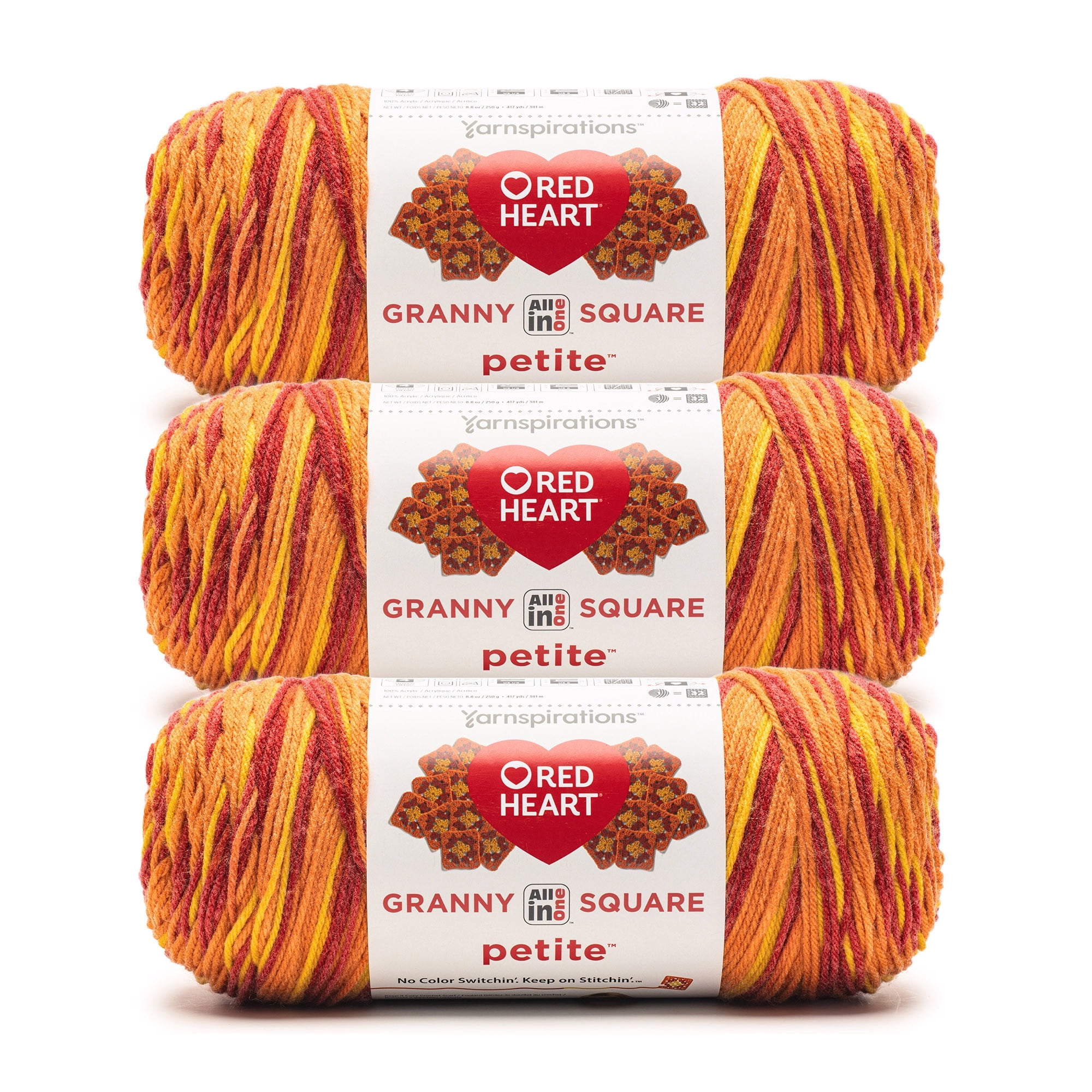 Red Heart® All In One Granny Square Petite™ #4 Worsted (Medium) Acrylic Yarn, Pep talk 8.8oz/250g 440 Yards (3 Pack)