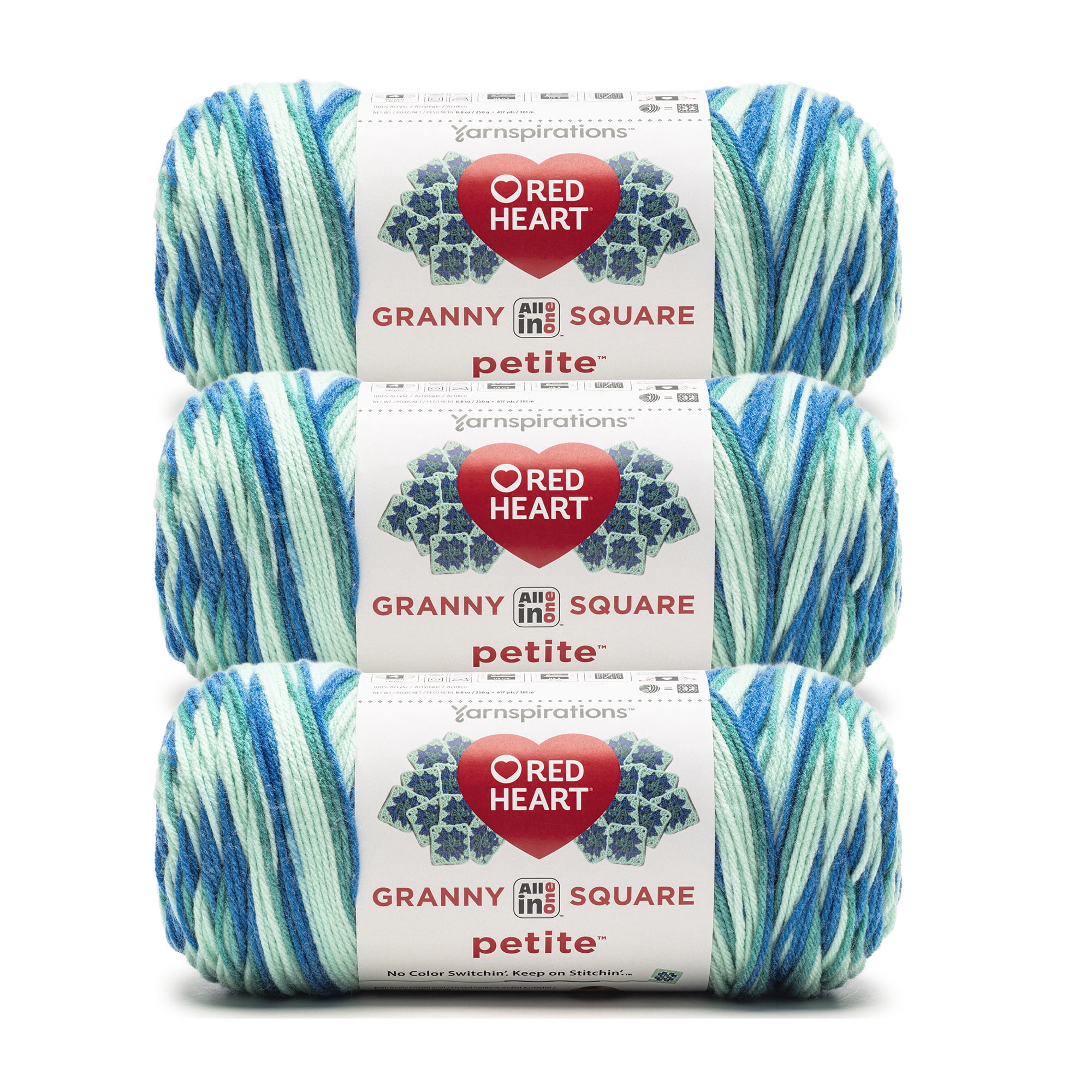 Red Heart® All In One Granny Square Petite™ #4 Worsted (Medium) Acrylic Yarn, Snazzy 8.8oz/250g 440 Yards (3 Pack)