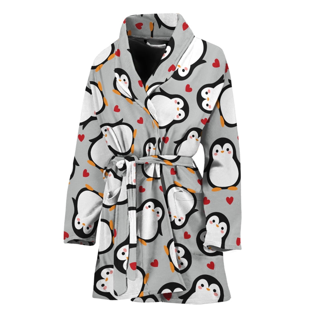 NOBRAND Cute Penguin Face Pattern Women Bathrobe One Size Univeral Fits, Penguin Fashion Lightweight Plush Fleece Long Robe for Women, Women's