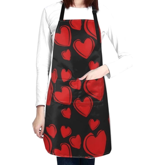 Red Heart Aprons with 2 Pockets Kitchen Baking Gardening Apron Women Men