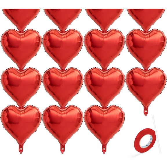 Red Heart Balloons, Heart Shaped Foil Balloons with Ribbon for Party Decorations
