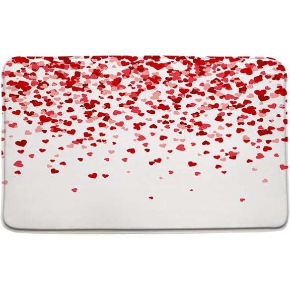 Red Heart Bath Mat Valentine‘s Day Love Heart Romantic Couple Simple Art Cartoon Bathroom Kitchen Rugs,17.8"x 29.5"
