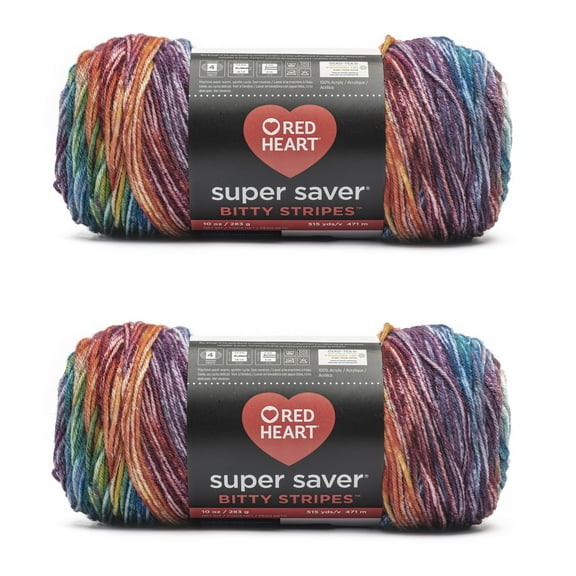 Red Heart® Bitty Stripes™ #4 Medium Acrylic Yarn, 10oz/283g, 515 Yd (2 pk) Crayon Box