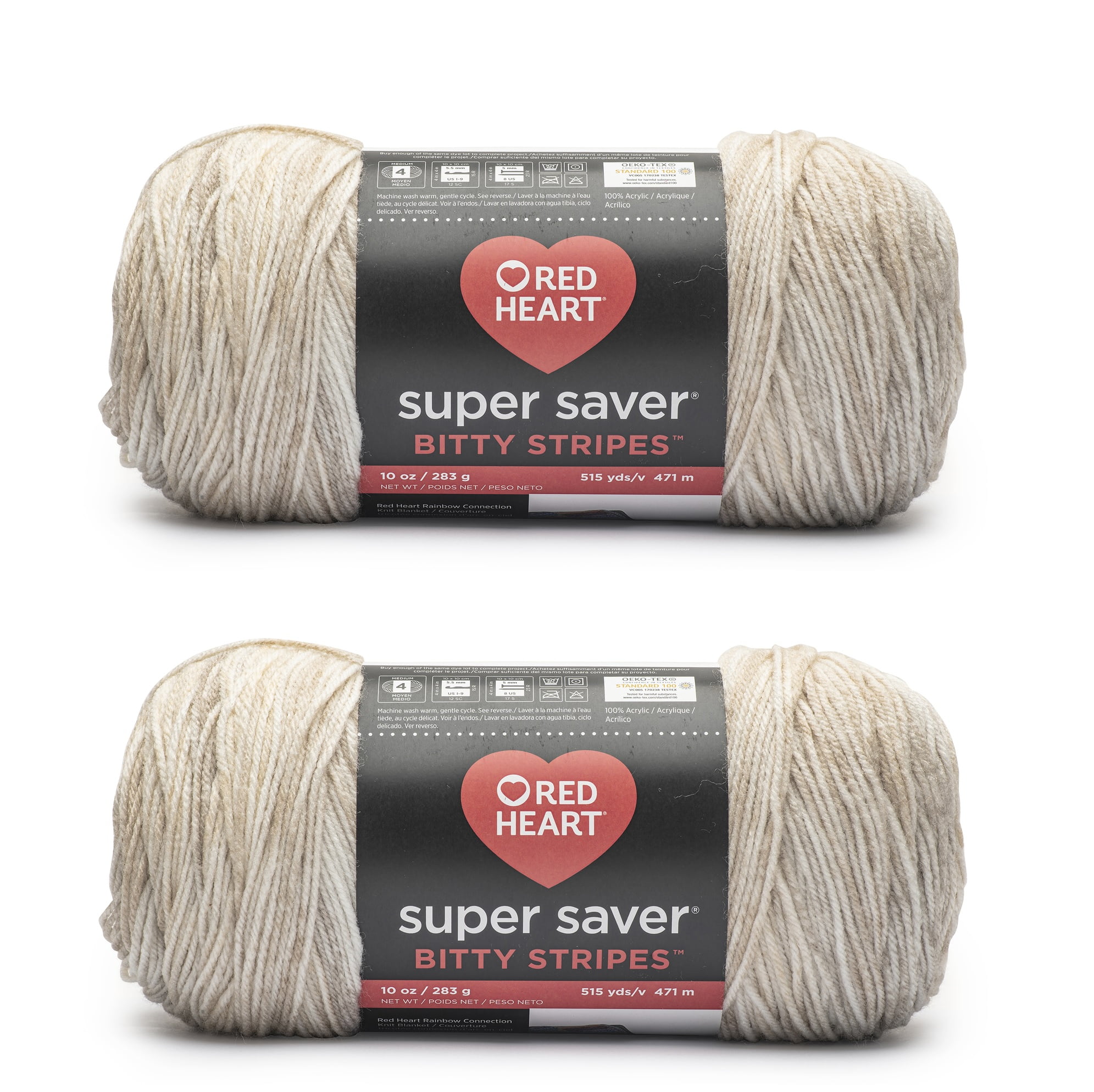 Red Heart® Bitty Stripes™ #4 Medium Acrylic Yarn, 10oz/283g, 515 Yd (2 pk) Moonbeam