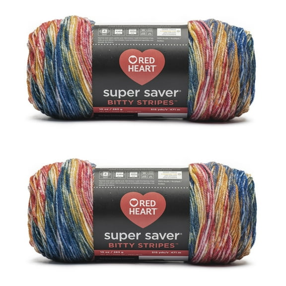 Red Heart® Bitty Stripes™ #4 Medium Acrylic Yarn, 10oz/283g, 515 Yd (2 pk) Sunset Beach